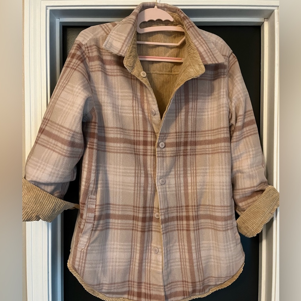 Corduroy Reversible Plaid Shacket - Picture 3 of 7